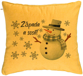 Perna Decorativa de Craciun Om de Zapada si Text 2 40x40 cm Galben Husa Detasabila Burduf 