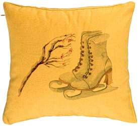 Perna Decorativa de Craciun Patine gheata 1 40x40 cm Galben Husa Detasabila Burduf 