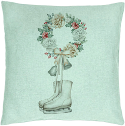 Perna Decorativa de Craciun Patine gheata si Coronita 40x40 cm Verde Menta Husa Detasabila Burduf 