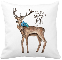 Perna Decorativa de Craciun Ren si text 3 40x40 cm Alba Mata Husa Detasabila Burduf 
