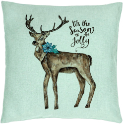 Perna Decorativa de Craciun Ren si text 3 40x40 cm Verde Menta Husa Detasabila Burduf 