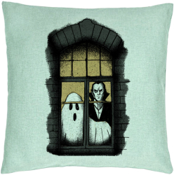 Perna Decorativa de Halloween Fantoma si Vampir 40x40 cm Verde Menta Husa Detasabila Burduf 