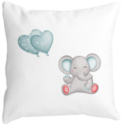 Perna Decorativa Elefant si baloane in forma de inimioare 40x40 cm Alba Mata Husa Detasabila Burduf 