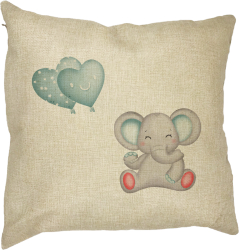 Perna Decorativa Elefant si baloane in forma de inimioare 40x40 cm Husa Detasabila Burduf 