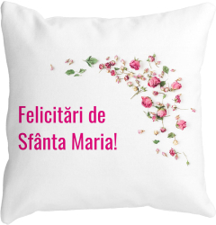 Perna Decorativa Felicitari de Sfanta Maria 40x40 cm Alba Mata Husa Detasabila Burduf 