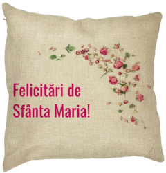 Perna Decorativa Felicitari de Sfanta Maria 40x40 cm Husa Detasabila Burduf 