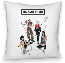 Perna Decorativa Fluffy BlackPink cu Semnaturi Model 1 40x40 cm Husa Detasabila Burduf 