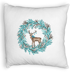Perna Decorativa Fluffy Coronita de Craciun si REN 40x40 cm Alba Husa Detasabila Burduf 