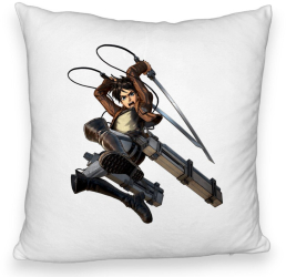 Perna Decorativa Fluffy cu Attack on Titan Eren Yeager 40x40 cm Alba Husa Detasabila Burduf 