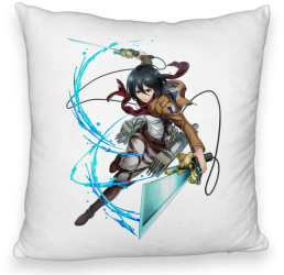 Perna Decorativa Fluffy cu Attack on Titan Mikasa 40x40 cm Alba Husa Detasabila Burduf 