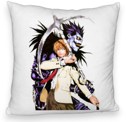 Perna Decorativa Fluffy cu Deathnote 1 40x40 cm Alba Husa Detasabila Burduf 