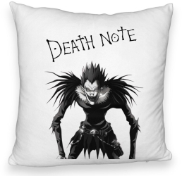 Perna Decorativa Fluffy cu Deathnote 40x40 cm Alba Husa Detasabila Burduf 