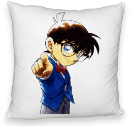 Perna Decorativa Fluffy cu Detective Conan 40x40 cm Alba Husa Detasabila Burduf 