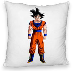 Perna Decorativa Fluffy cu Dragonball Goku 40x40 cm Alba Husa Detasabila Burduf 