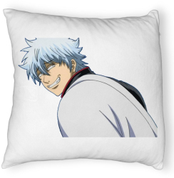 Perna Decorativa Fluffy cu Gintama Gin 40x40 cm Alba Husa Detasabila Burduf 