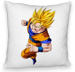 Perna Decorativa Fluffy cu Goku Angry 40x40 cm Alba Husa Detasabila Burduf 