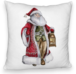 Perna Decorativa Fluffy cu Mos Craciun 1 40x40 cm Alba Husa Detasabila Burduf 