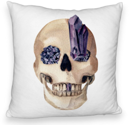 Perna Decorativa Fluffy cu motiv Craniu de Halloween 1 40x40 cm Alba Husa Detasabila Burduf 