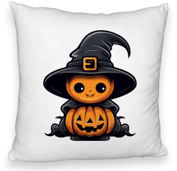 Perna Decorativa Fluffy cu motiv de Halloween 1 40x40 cm Alba Husa Detasabila Burduf 