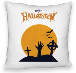 Perna Decorativa Fluffy cu motiv de Halloween 2 40x40 cm Alba Husa Detasabila Burduf 