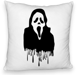 Perna Decorativa Fluffy cu motiv Fantoma de Halloween 1 40x40 cm Alba Husa Detasabila Burduf 