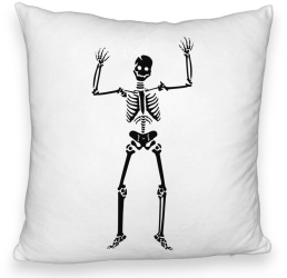 Perna Decorativa Fluffy cu motiv Sechelet de Halloween 1 40x40 cm Alba Husa Detasabila Burduf 