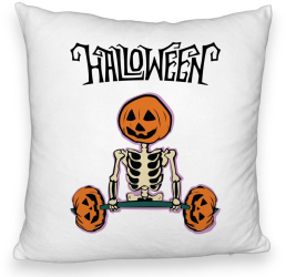 Perna Decorativa Fluffy cu motiv Sechelet de Halloween 2 40x40 cm Alba Husa Detasabila Burduf 