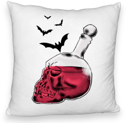 Perna Decorativa Fluffy cu motiv Sticla Craniu de Halloween 1 40x40 cm Alba Husa Detasabila Burduf 