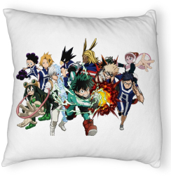 Perna Decorativa Fluffy cu My Hero Academia Characters 40x40 cm Alba Husa Detasabila Burduf 