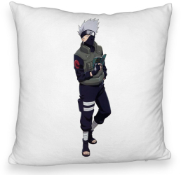 Perna Decorativa Fluffy cu Naruto Kakashi 40x40 cm Alba Husa Detasabila Burduf 