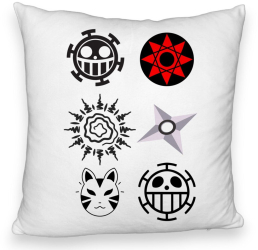 Perna Decorativa Fluffy cu Naruto symbols 40x40 cm Alba Husa Detasabila Burduf 