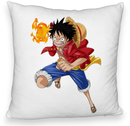 Perna Decorativa Fluffy cu One Piece Luffy 40x40 cm Alba Husa Detasabila Burduf 