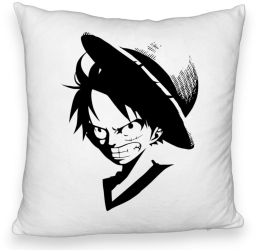 Perna Decorativa Fluffy cu One piece Luffy Black 40x40 cm Alba Husa Detasabila Burduf 
