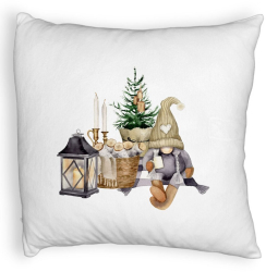 Perna Decorativa Fluffy cu tematica de Craciun 19 40x40 cm Alba Husa Detasabila Burduf 