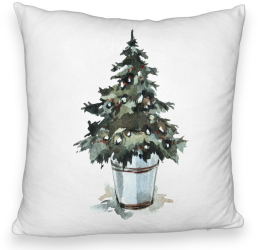 Perna Decorativa Fluffy cu tematica de Craciun Brad 1 40x40 cm Alba Husa Detasabila Burduf 
