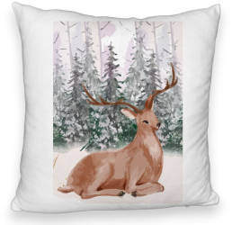 Perna Decorativa Fluffy cu tematica de Craciun Cerb 40x40 cm Alba Husa Detasabila Burduf 