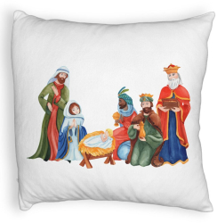 Perna Decorativa Fluffy cu tematica de Craciun Isus - Darul lui Dumnezeu 40x40 cm Alba Husa Detasabila Burduf 