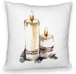 Perna Decorativa Fluffy cu tematica de Craciun Lumanari 1 40x40 cm Alba Husa Detasabila Burduf 