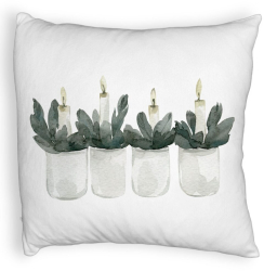 Perna Decorativa Fluffy cu tematica de Craciun Lumanari 3 40x40 cm Alba Husa Detasabila Burduf 