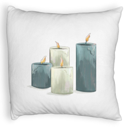 Perna Decorativa Fluffy cu tematica de Craciun Lumanari 4 40x40 cm Alba Husa Detasabila Burduf 