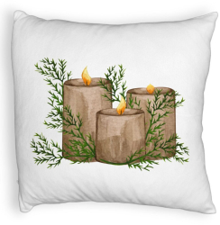 Perna Decorativa Fluffy cu tematica de Craciun Lumanari 6 40x40 cm Alba Husa Detasabila Burduf 