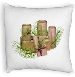 Perna Decorativa Fluffy cu tematica de Craciun Lumanari 7 40x40 cm Alba Husa Detasabila Burduf 