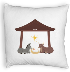 Perna Decorativa Fluffy cu tematica de Craciun Nasterea Sperantei 40x40 cm Alba Husa Detasabila Burduf 
