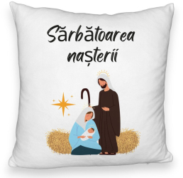 Perna Decorativa Fluffy cu tematica de Craciun Sarbatoarea Nasterii 1 40x40 cm Alba Husa Detasabila Burduf 