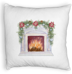 Perna Decorativa Fluffy cu tematica de Craciun Semineu 40x40 cm Alba Husa Detasabila Burduf 