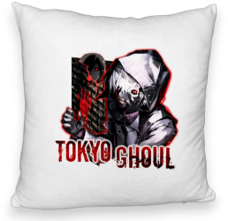 Perna Decorativa Fluffy cu Tokyo Ghoul 40x40 cm Alba Husa Detasabila Burduf 