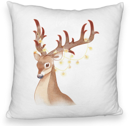 Perna Decorativa Fluffy de Craciun cu Ren 1 40x40 cm Alba Husa Detasabila Burduf 