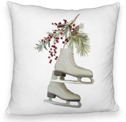 Perna Decorativa Fluffy de Craciun Patine gheata 2 40x40 cm Alba Husa Detasabila Burduf 