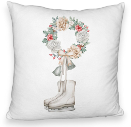 Perna Decorativa Fluffy de Craciun Patine gheata si Coronita 40x40 cm Alba Husa Detasabila Burduf 