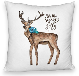 Perna Decorativa Fluffy de Craciun Ren si text 3 40x40 cm Alba Husa Detasabila Burduf
